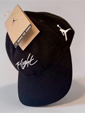 Jordan Black Cap with White Flight Script and Jumpman